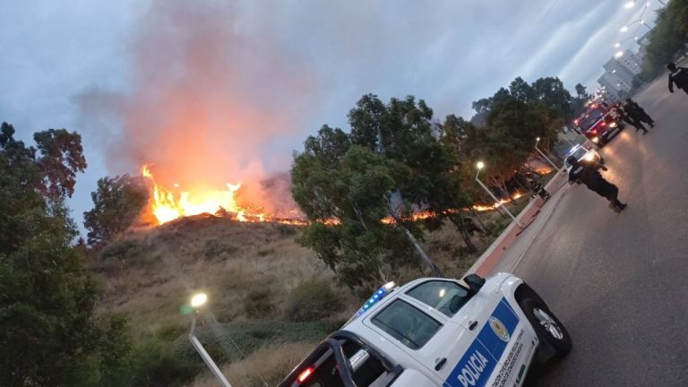 Incendio de pastizales en cerro aledaño a la avenida Yrigoyen