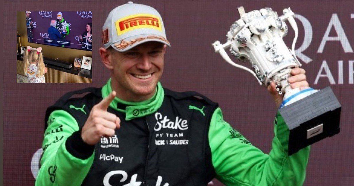 La tierna reacción de la hija de Hulkenberg y el alocado festejo del piloto tras lograr su primer podio en Silverstone a los 37 años