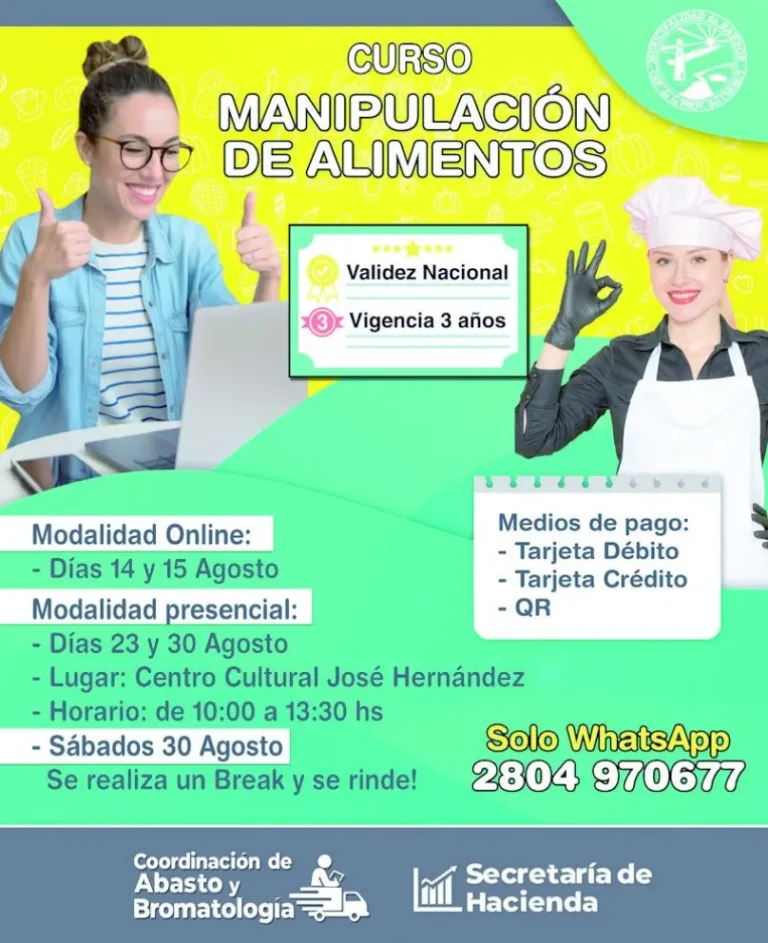 Bromatología de Rawson convoca a nuevas ediciones del curso de manipulación de alimentos 