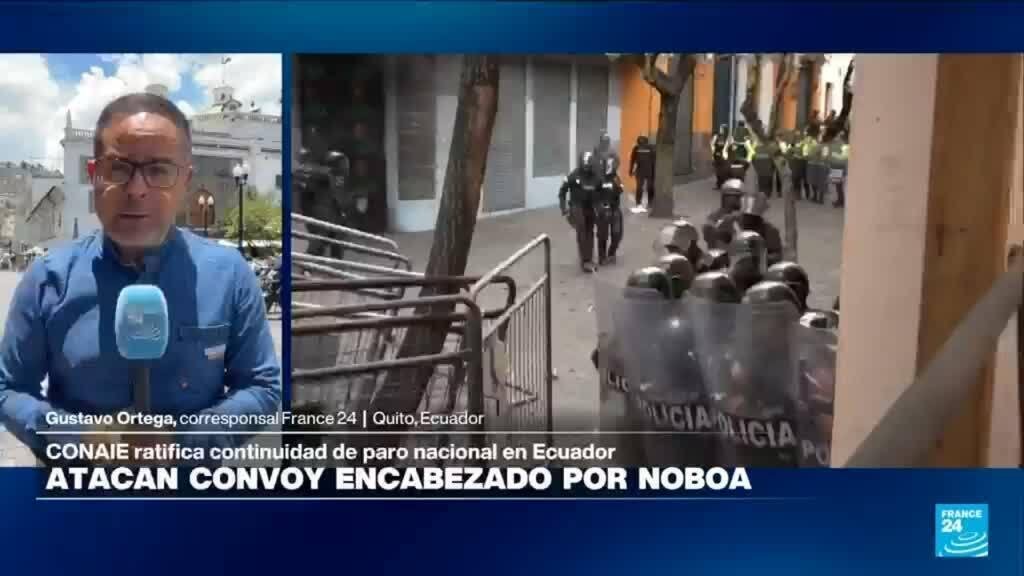 Un muerto en medio de las protestas en Ecuador; atacan convoy encabezado por Noboa