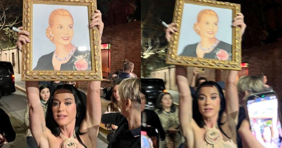 Katy Perry llegó a la Argentina y sorprendió al posar con un cuadro de Eva Perón