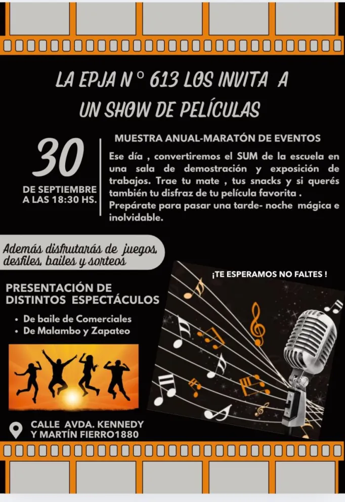 La escuela para jóvenes y adultos N° 613 invita a un show de película