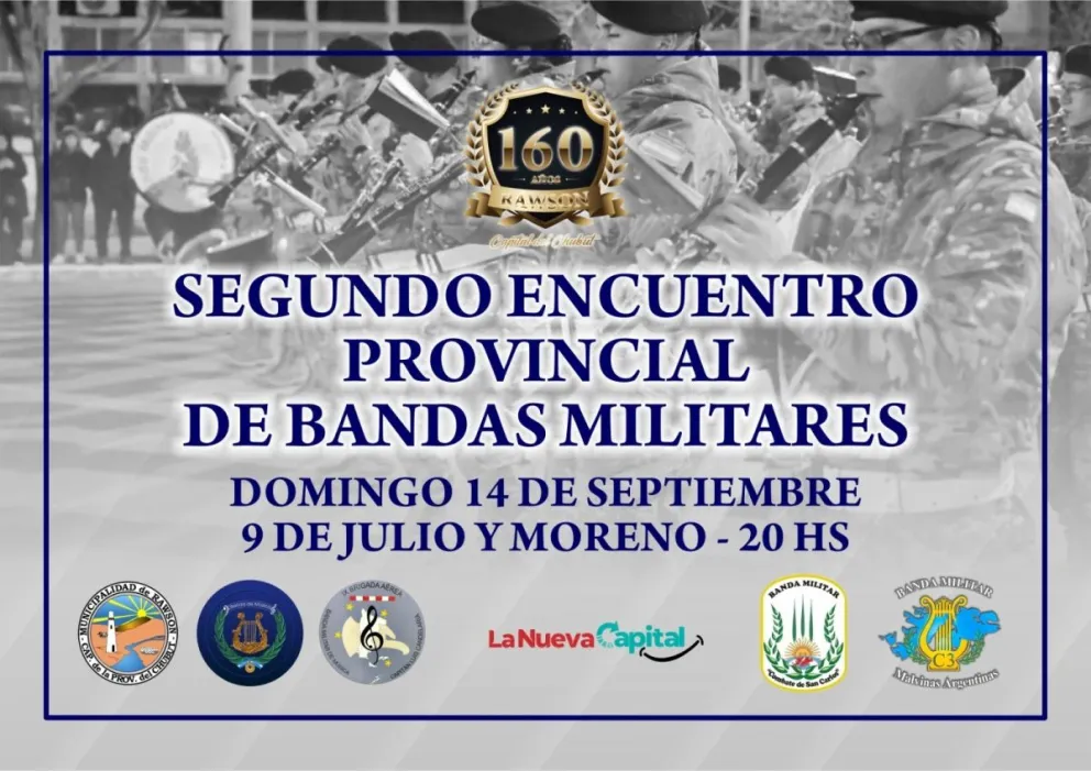 Encuentro de bandas militares en el 160º aniversario de Rawson