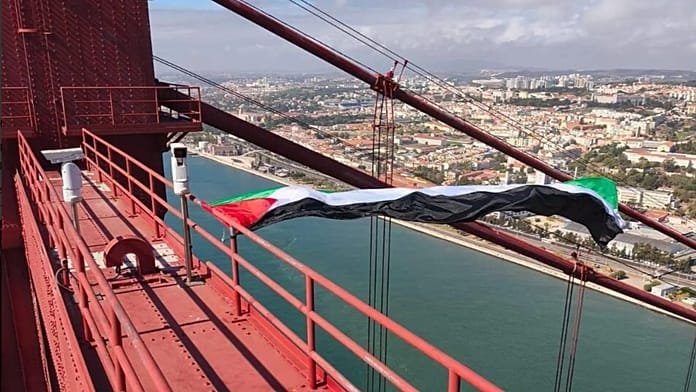 Detenido un hombre por colocar una bandera palestina en lo alto del puente de Lisboa