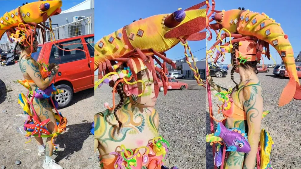 La despidieron sin aviso y se disfraza de langostino para visibilizar su reclamo