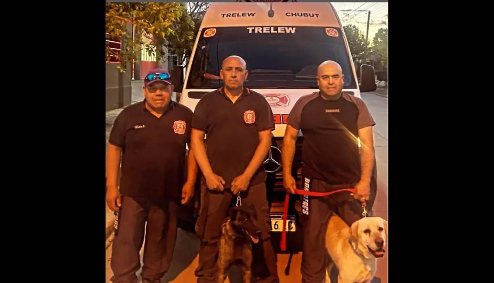 Perros de rescate de Trelew se suman a la búsqueda de Pedro Kreder y Juana Morales