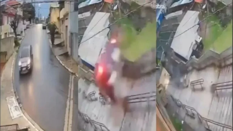 Impresionante accidente en São Paulo: un auto cayó por una escalera y el conductor sobrevivió