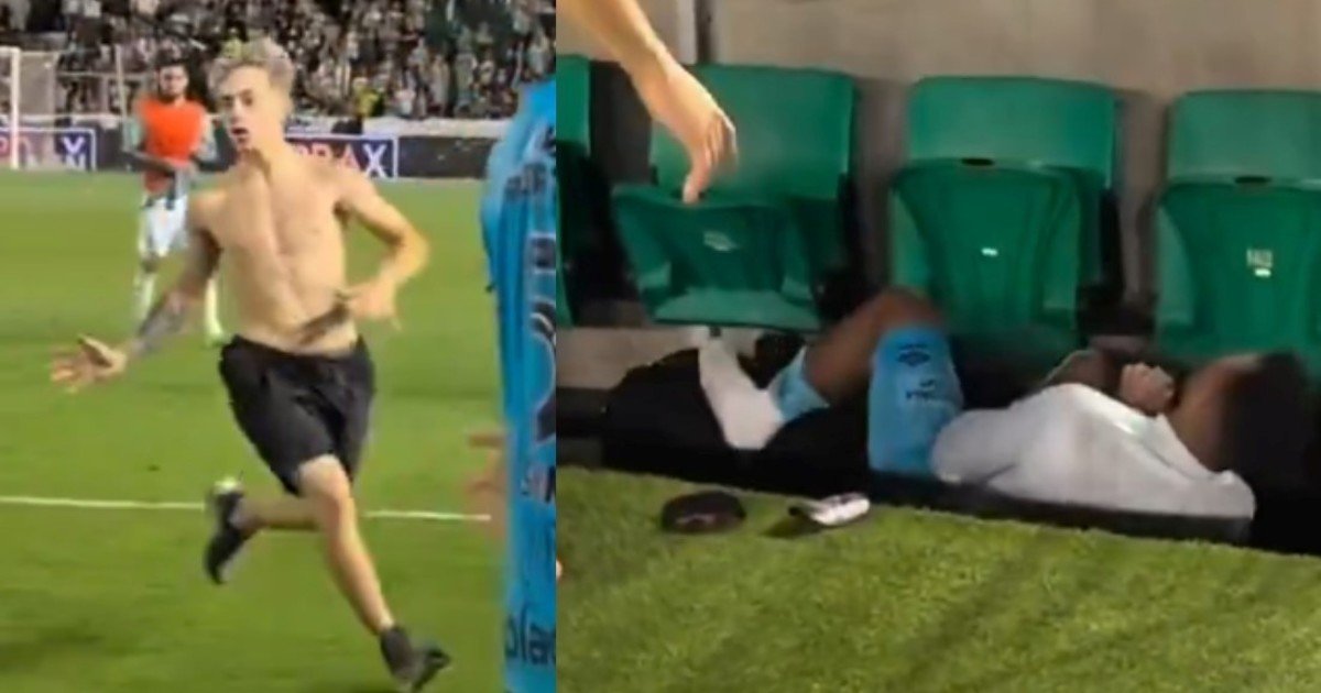 Un hincha se metió en la cancha para llegar a Neymar y casi lesiona a otro jugador del Santos: lo tiró abajo del banco de suplentes