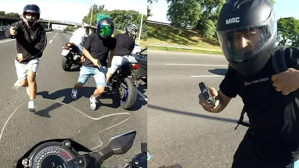 Violento asalto en la Ricchieri: seis motochorros armados robaron una moto y quedaron filmados