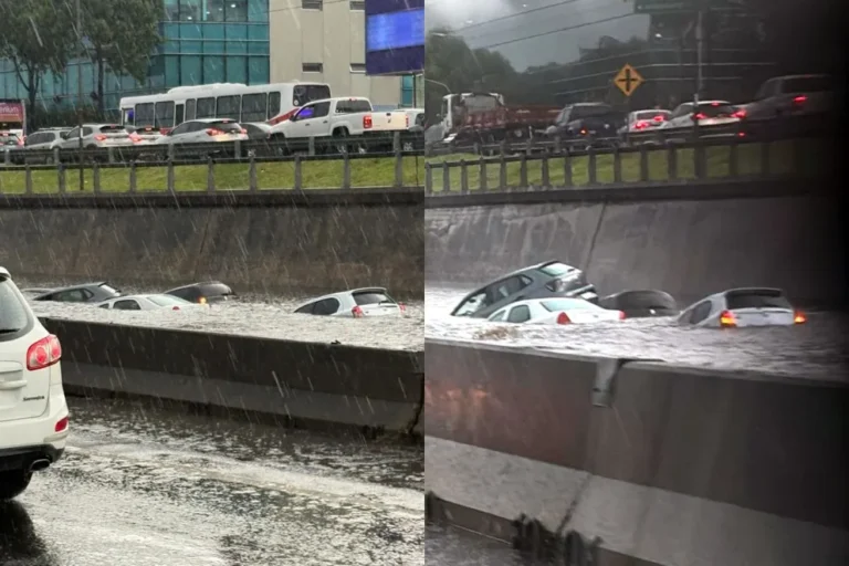 Vehículos sumergidos en la Panamericana tras el intenso temporal de lluvia en Buenos Aires