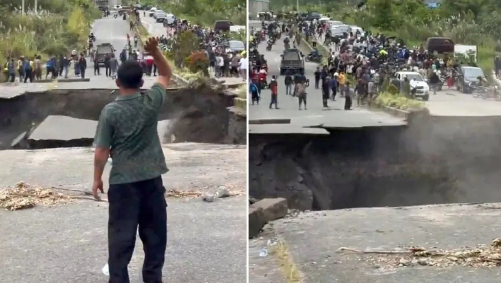 Colapso de una carretera en Indonesia tras las graves inundaciones