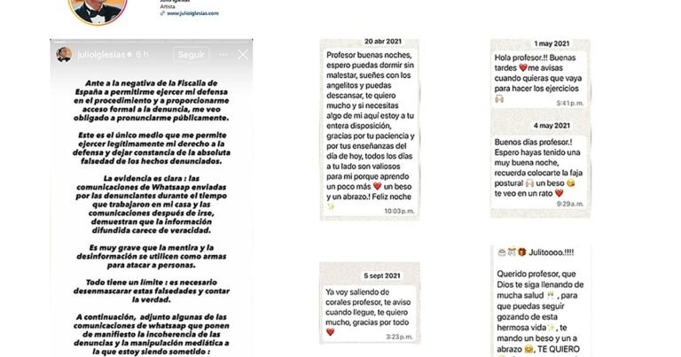 Julio Iglesias reveló charlas de WhatsApp con las mujeres que lo denunciaron por agresión sexual: "Todos los días a tu lado son valiosos"