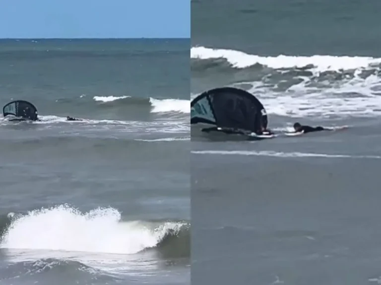 Guardavidas rescataron a un kitesurfista arrastrado por el viento en Mar del Plata