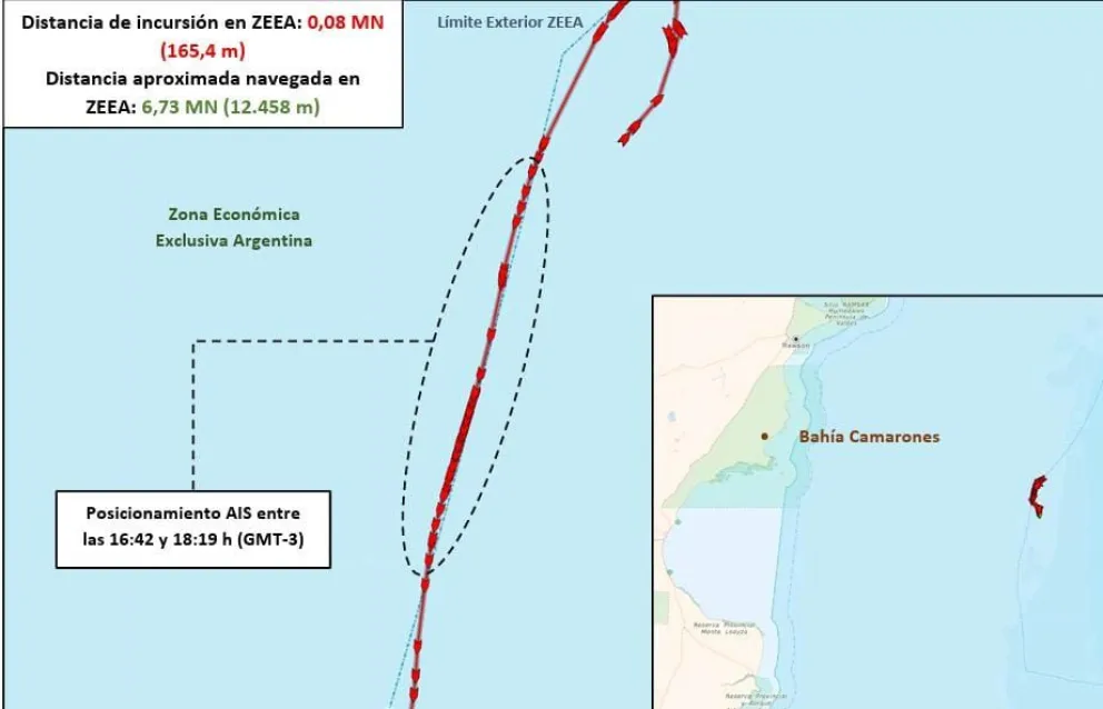 Prefectura identificó un pesquero extranjero operando cerca de las costas de Chubut