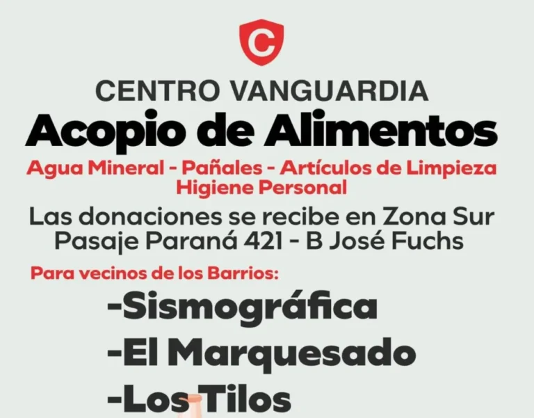 Centro Vanguardia reúne donaciones para los damnificados por el deslizamiento del Cerro Hermitte