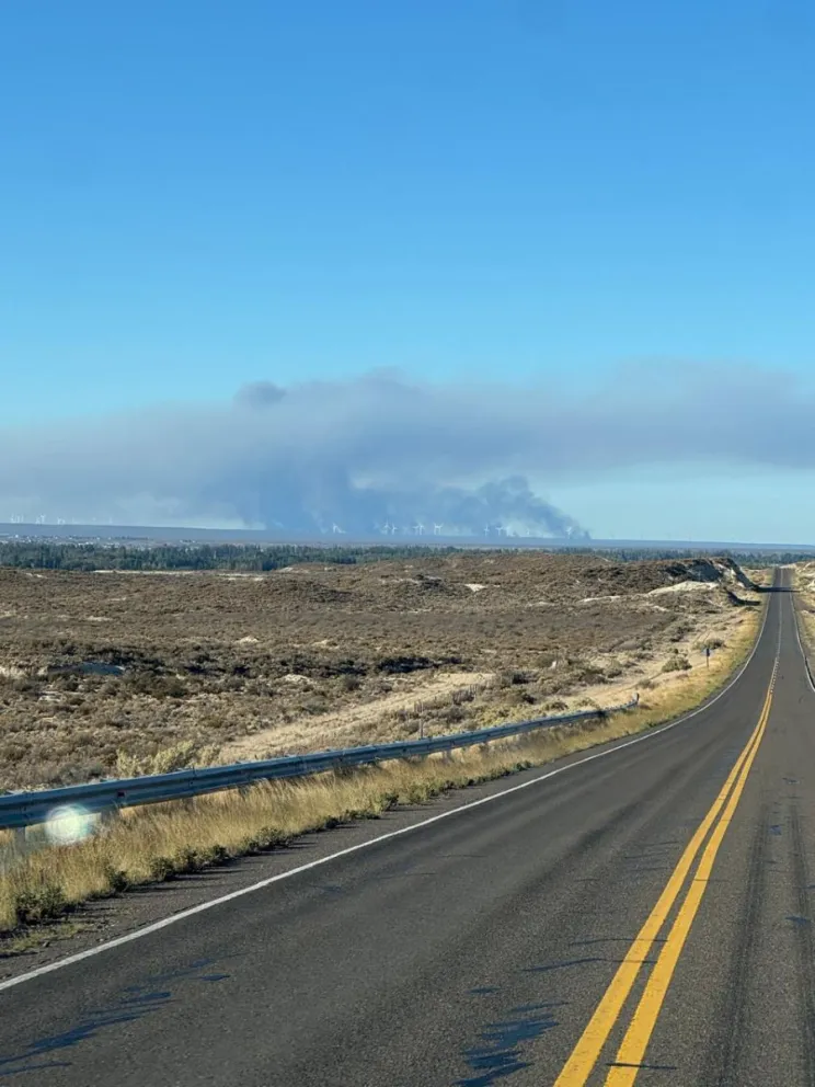 Bomberos combaten un incendio de campo en la zona de Bajo Simpson