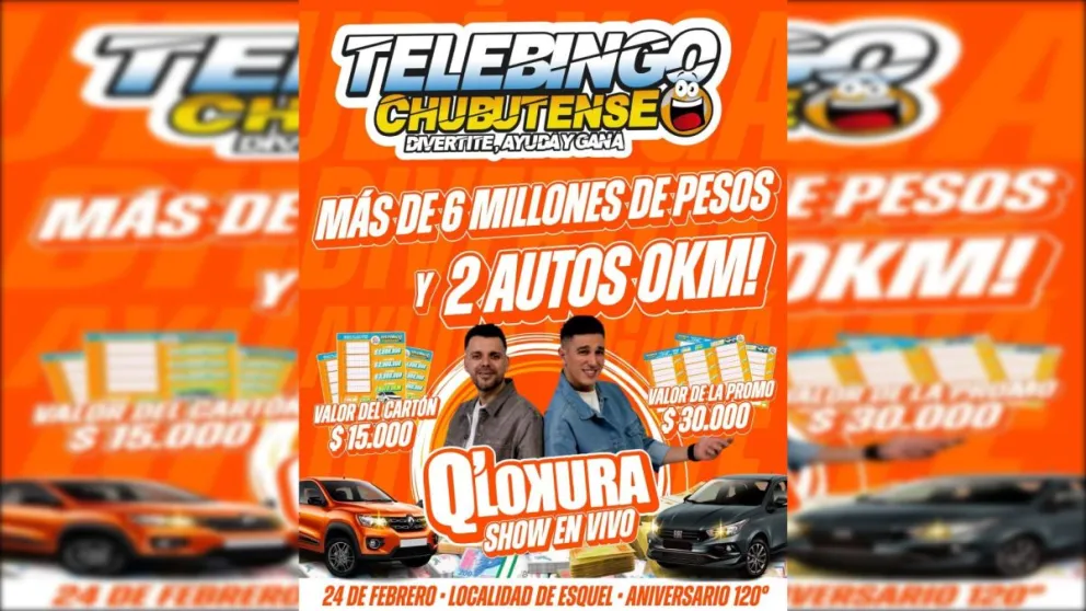 El Telebingo Chubutense llega al 120° aniversario de Esquel con el show de Q’Lokura y grandes premios