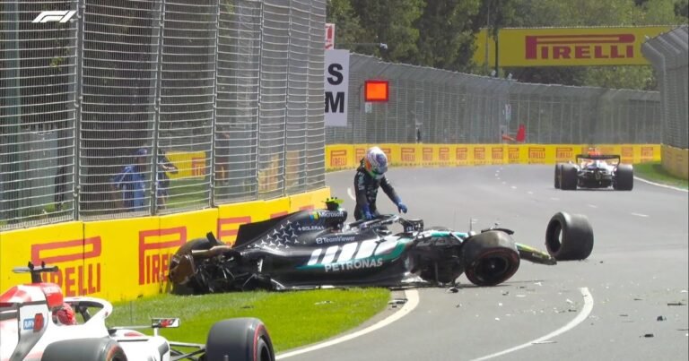 F1 GP de Australia: el momento en que Antonelli perdió el control del Mercedes y chocó contra el muro