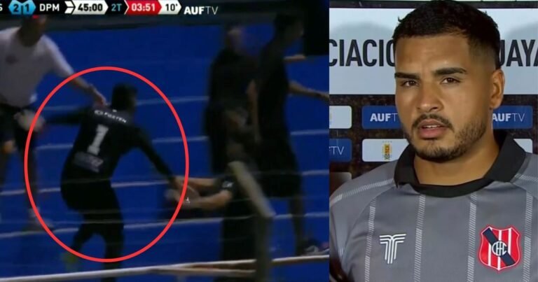Escándalo en el fútbol uruguayo: tras ser expulsado, el arquero de Central Español se agarró a piñas en la tribuna