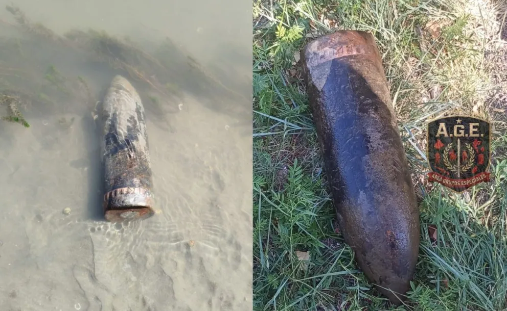 Hallan proyectil de artillería de 152 mm en la orilla del río Chubut