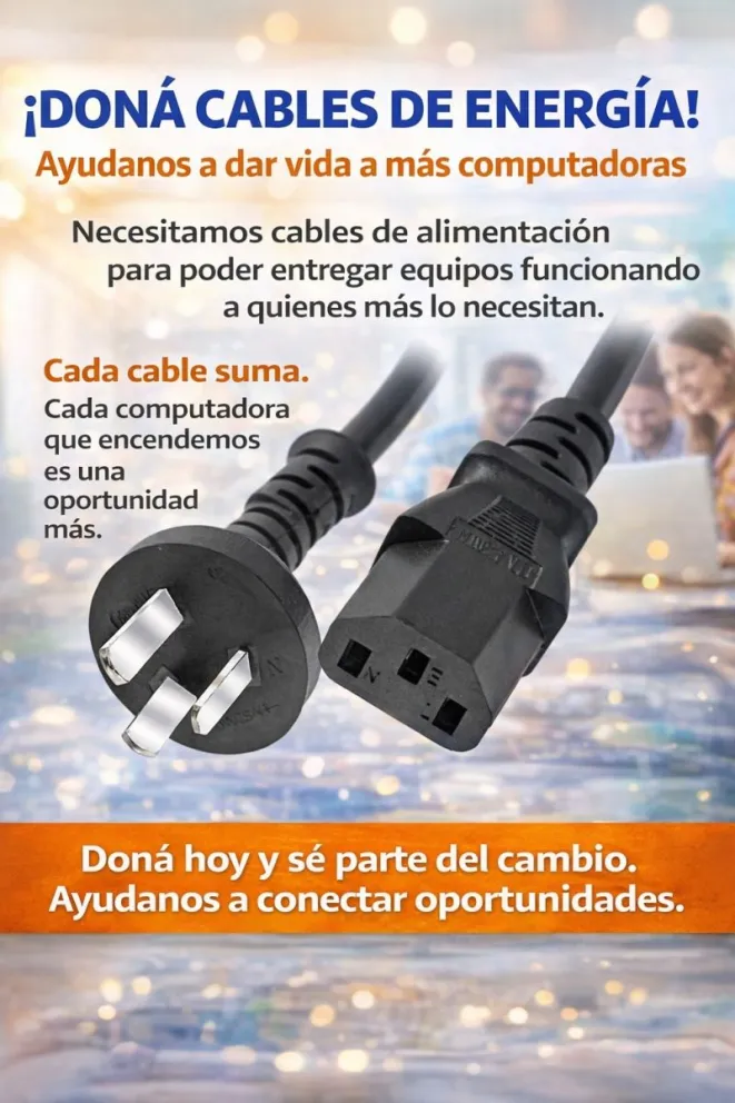 Proyecto Puente busca donaciones de cables de energía para recuperar computadoras