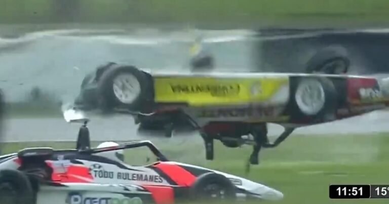 Benjamín Traverso y un impactante accidente en la Fórmula 3 Metropolitana: voló por el aire con su auto y salió vivo de milagro