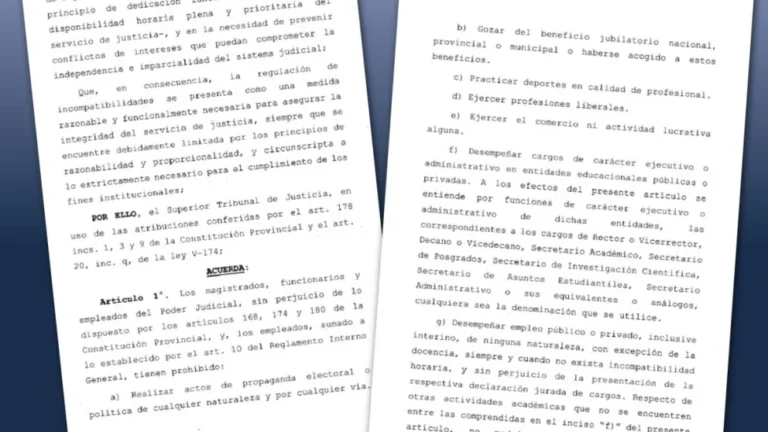 Empleados y magistrados judiciales de Chubut no podrán ejercer el comercio ni profesiones liberales